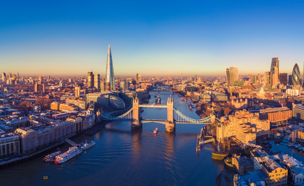 Picture of Aerial panoramic cityscape view of London and the River Thames, England, UK to illustrate top US law firms London 2017