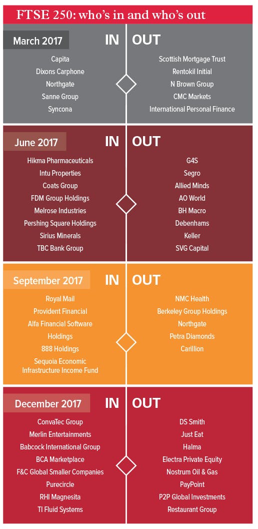 Diagram: FTSE250 ins and outs